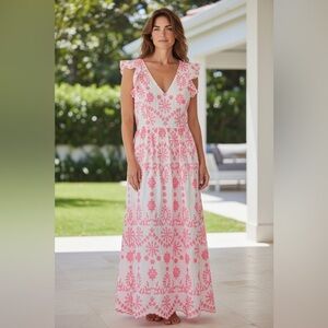 Lilly Pulitzer Floral Pink and White Maxi Dress